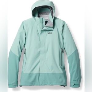 REI Co-op Talusphere Hooded Rain Jacket, Cool Aqua Green, women’s, size Small